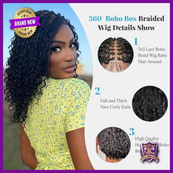 12 Inch Knotless Boho Box Braid Wig Human Hair 200% Density Glueless main image 7